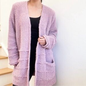 Barefoot Dreams CozyChic Lite Plush Boardwalk Cardigan Pockets Sz M Pink Soft